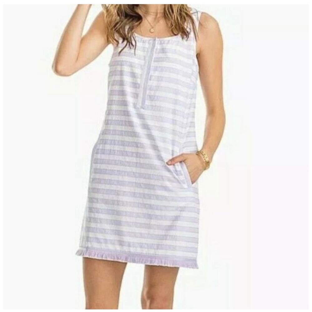 Southern Tide Corrine Striped Purple White Shift Dress Sleevless Cotton Small